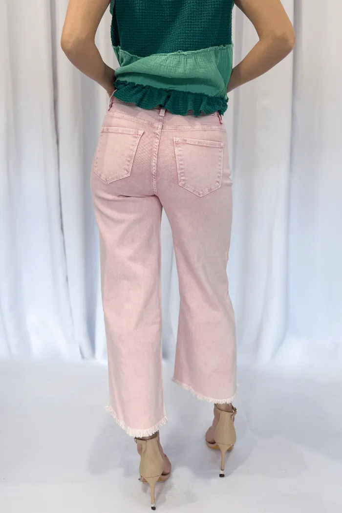 Wide Leg Crop Denim in Pink