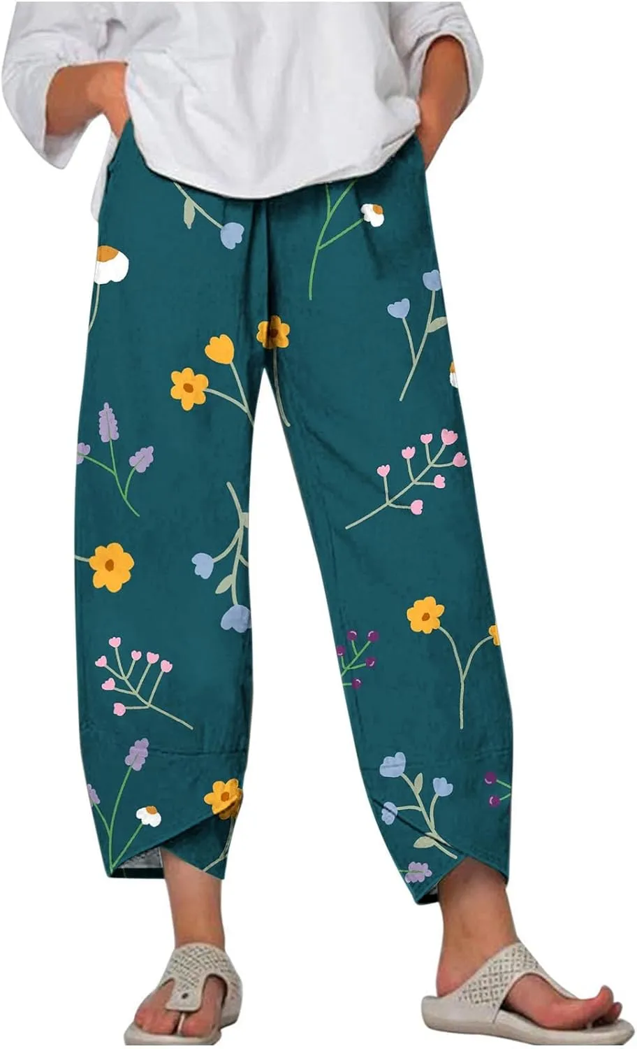 Women Linen Wide Leg Baggy Sweatpants Plus Size Breathable Exotic Trousers Amazing Travel Elastic Waist Beach Pants