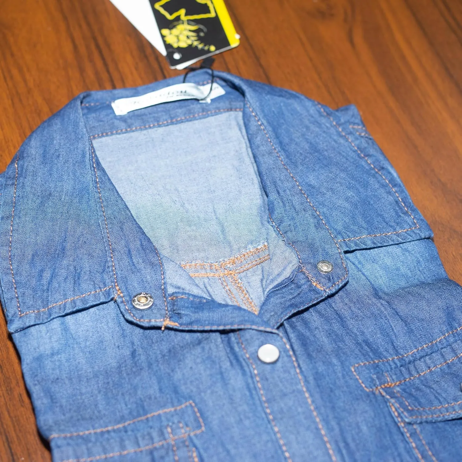 Women's 3/4 Sleeve Denim Crop Top Tie Knot Shirt Cardigan Summer Effortless Chic: Soft Cotton Denim Top