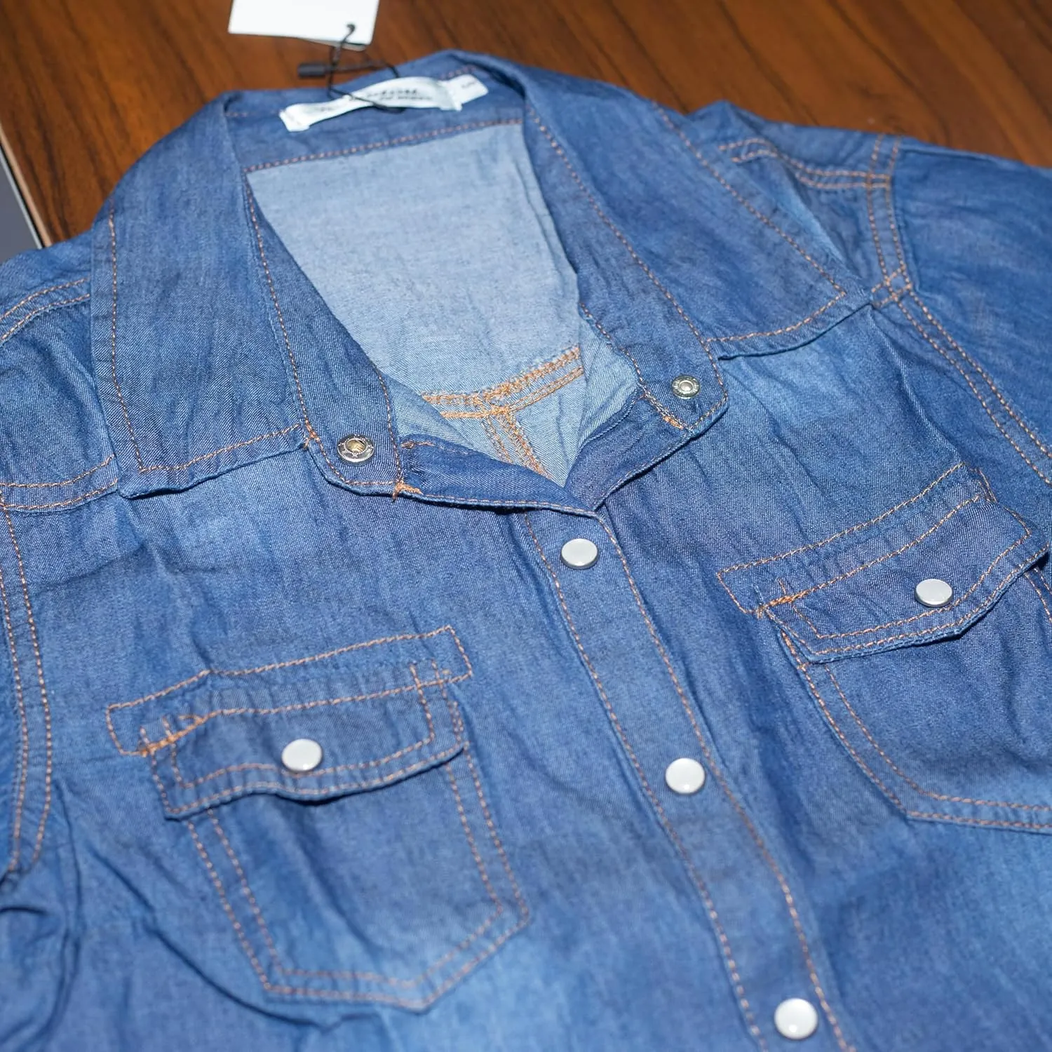 Women's 3/4 Sleeve Denim Crop Top Tie Knot Shirt Cardigan Summer Effortless Chic: Soft Cotton Denim Top