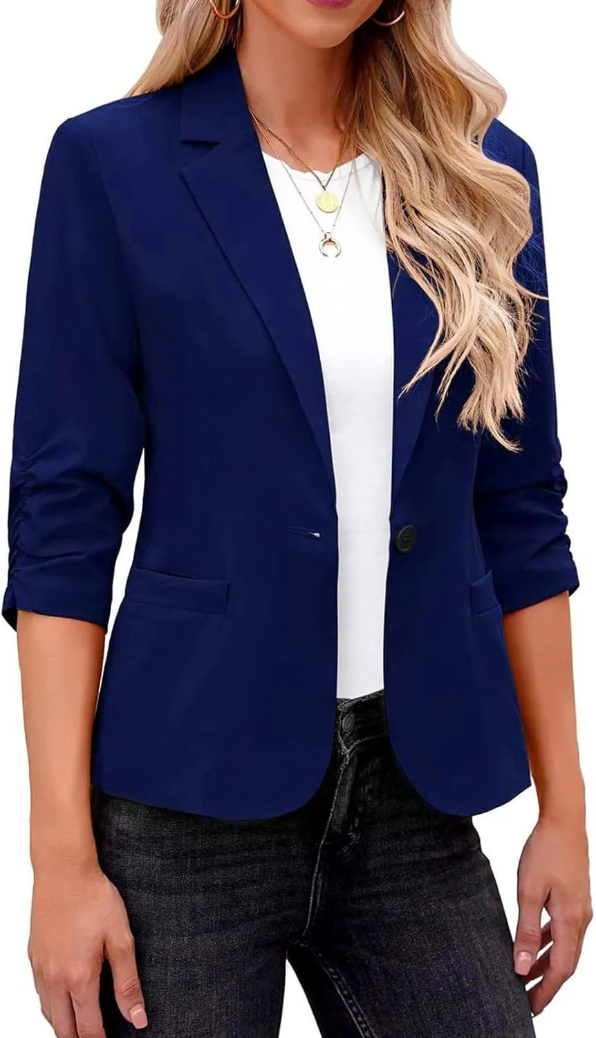 Womens Cardigans Dressy Casual Blazer Open Front Business Suit Jacket Long Sleeve Button Work Office Blazer Outwear