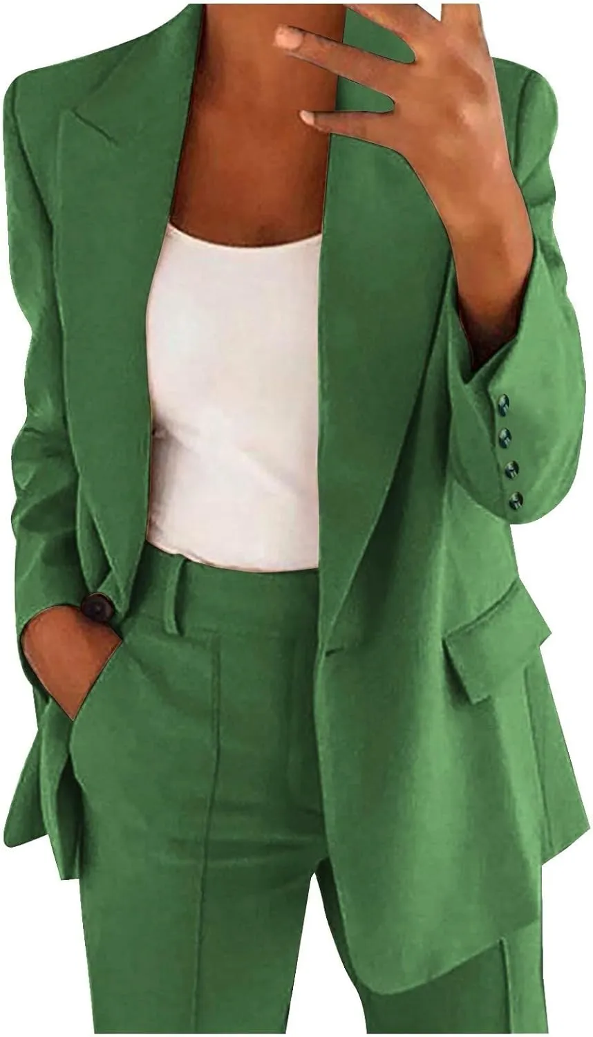 Women's Casual Blazers Business Lightweight Button Down Long Sleeve Jacket Open Front Blazer Summer Cardigan Work Suit