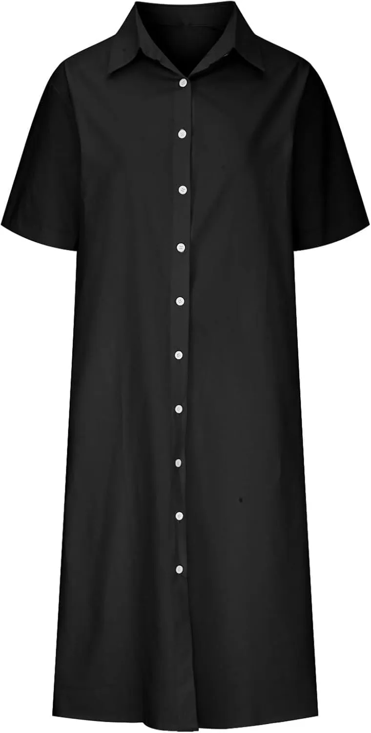 Womens Cotton Linen Shirt Dresses Button Down Rolled-Up Sleeve Sundress Bathing Suit Cover Ups Vacation Swimwear