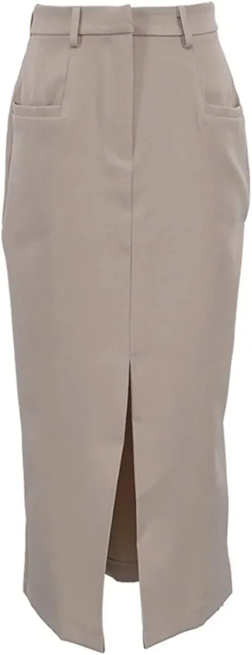 Women's Elegant High Waist Maxi Skirt Pocket Patchwork Slim Commute Streetwear Solid Vintage Y2k Long Skirt