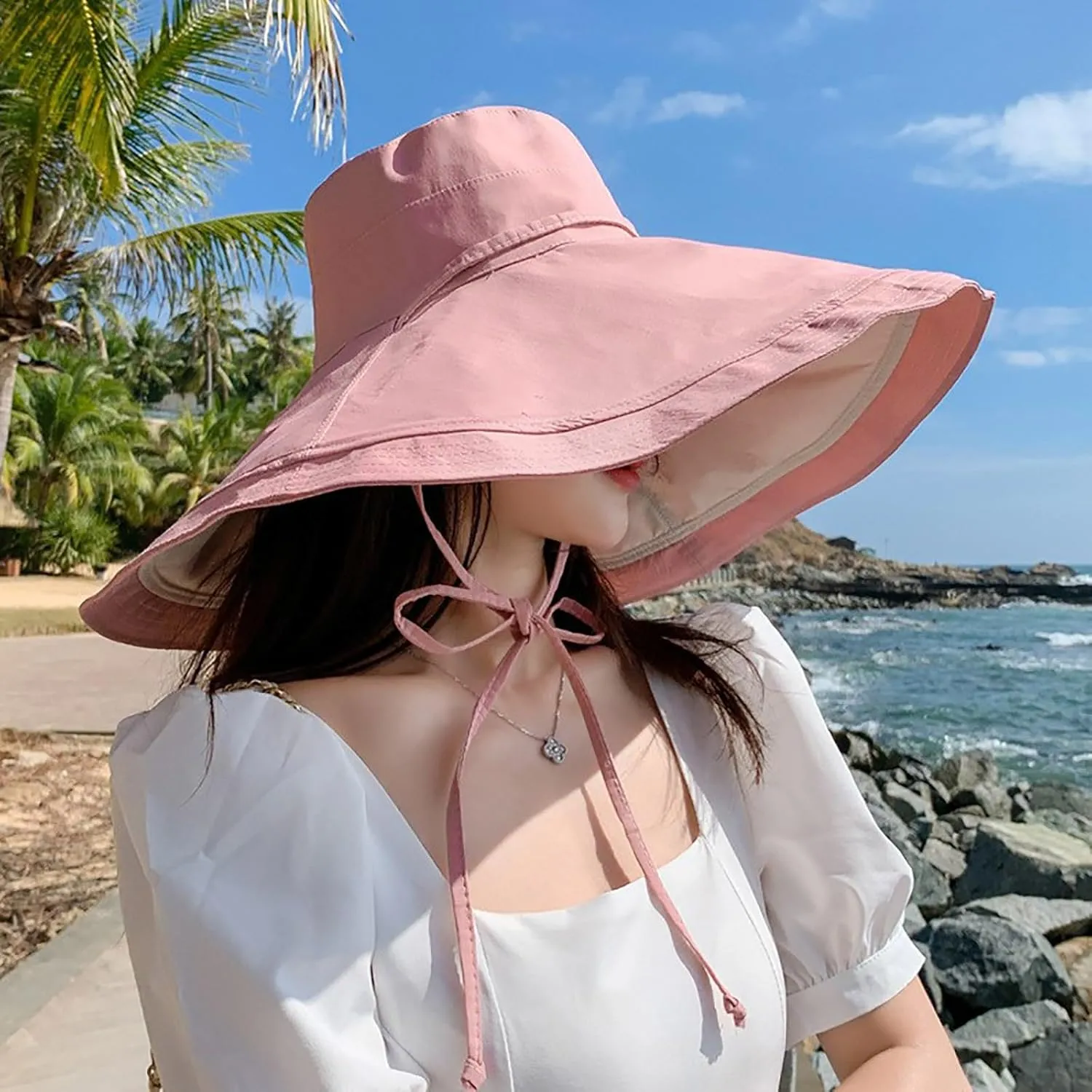 Women's Foldable Floppy Reversible Travel Beach Sun Visor Hat Wide Brim UPF 50  Breathable Sun Hat Casual Trendy