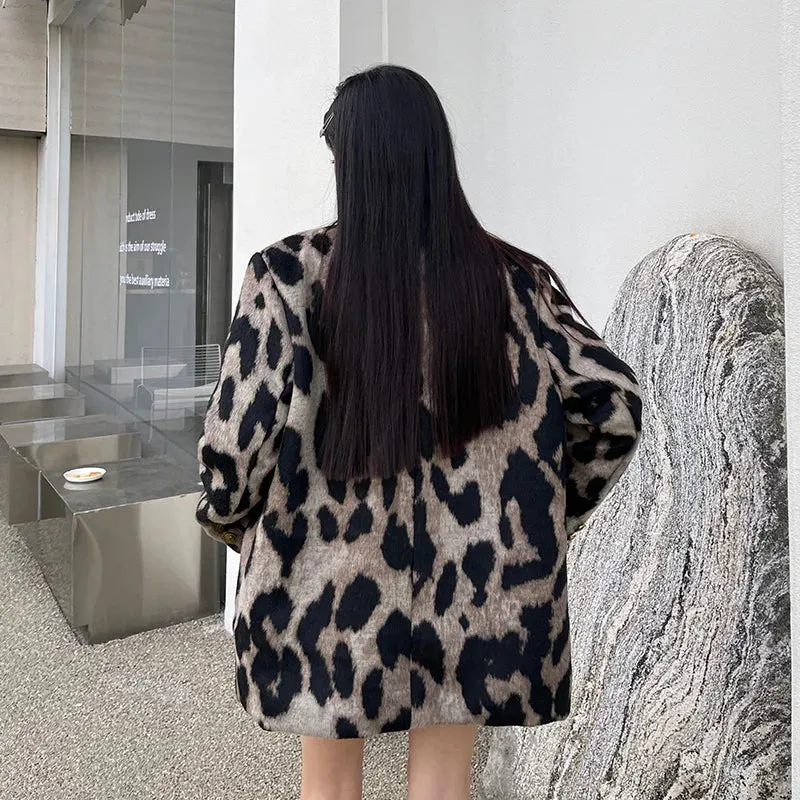 Women's Leopard Print Blazer Loose Casual Vintage Suit Jacket