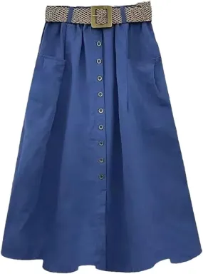 Women's Stretchy High Waist Button A-Line Skirt Fluttering Casual Summer Bohemian Holiday Beach Midi Skirt