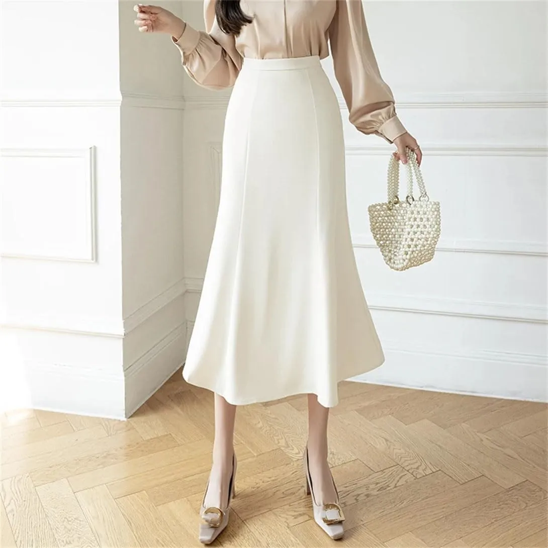 Women's Summer Pencil Skirt Stretch High Waist Work Office Slim Medium Length Fishtail Skirt
