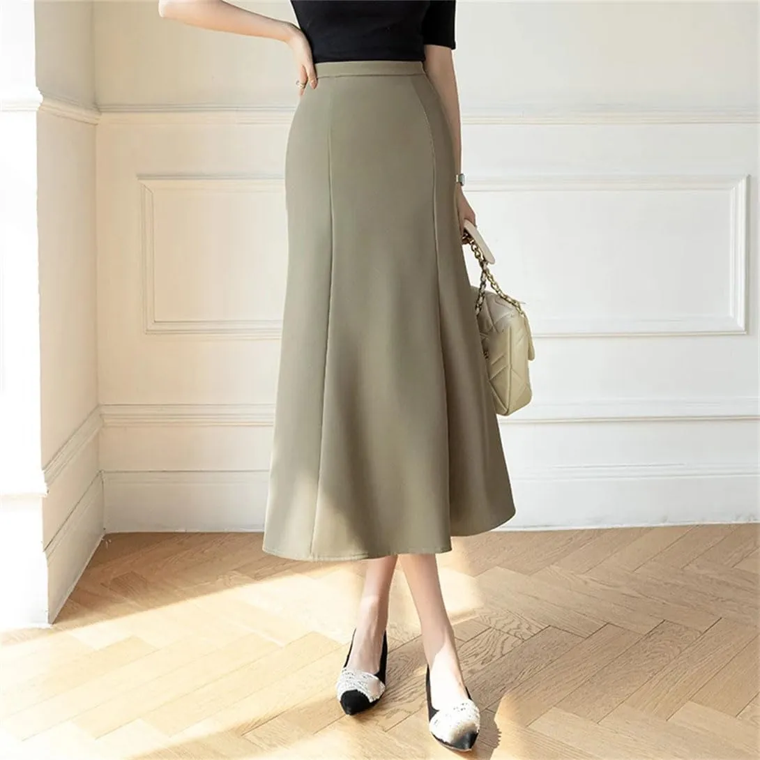 Women's Summer Pencil Skirt Stretch High Waist Work Office Slim Medium Length Fishtail Skirt