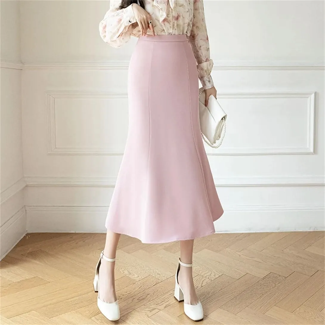 Women's Summer Pencil Skirt Stretch High Waist Work Office Slim Medium Length Fishtail Skirt