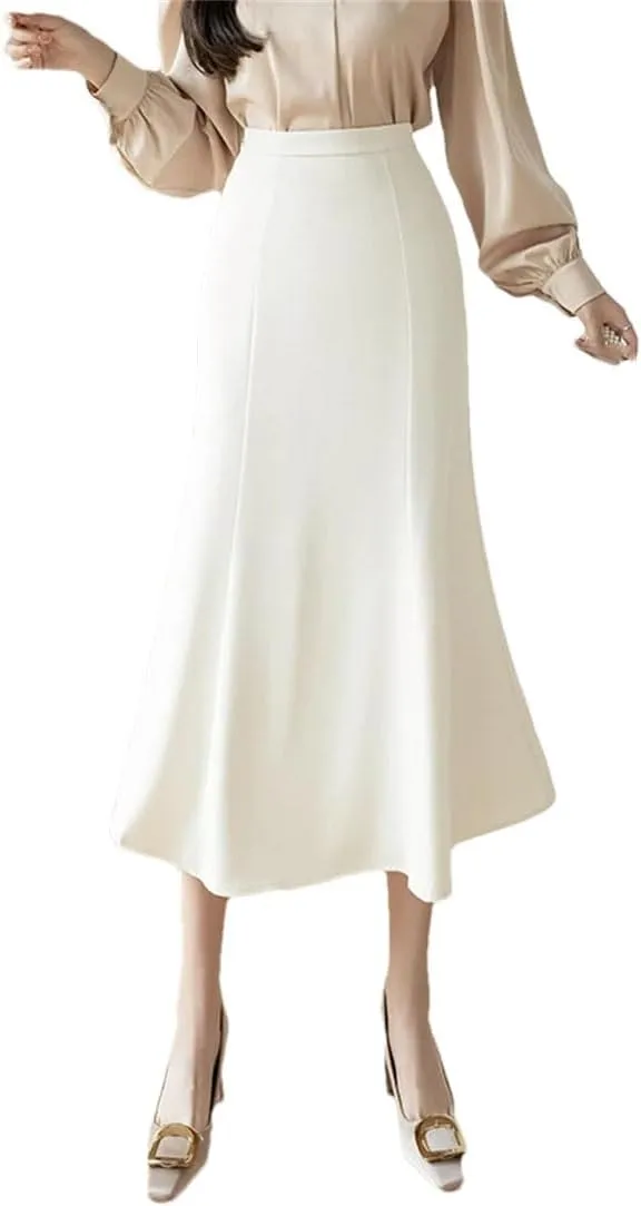 Women's Summer Pencil Skirt Stretch High Waist Work Office Slim Medium Length Fishtail Skirt