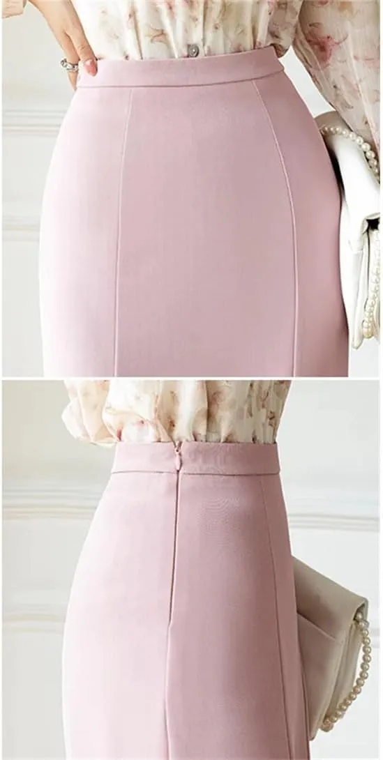 Women's Summer Pencil Skirt Stretch High Waist Work Office Slim Medium Length Fishtail Skirt