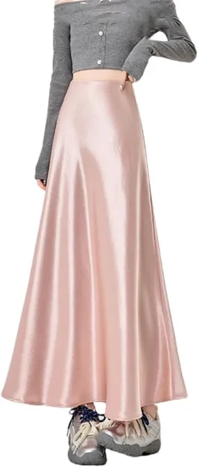 Women's Summer Satin Fishtail Pencil Skirt Stretch High Waist Work Office Knee-Length Midi Skirt