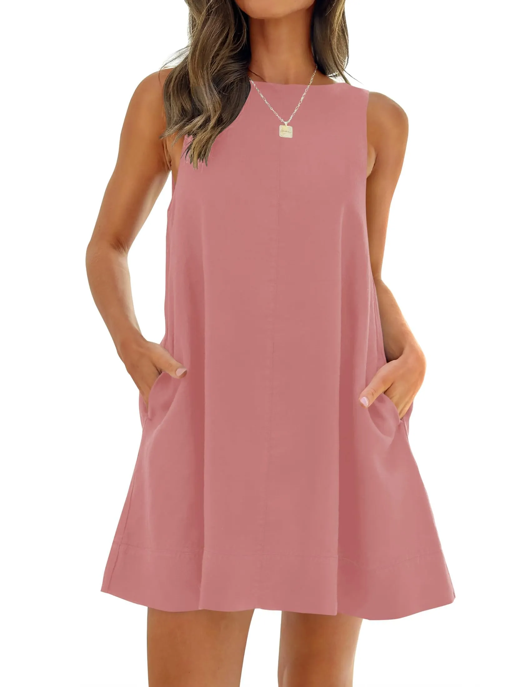 ZESICA Crew Neck Backless Sleeveless Tunic Mini Dress