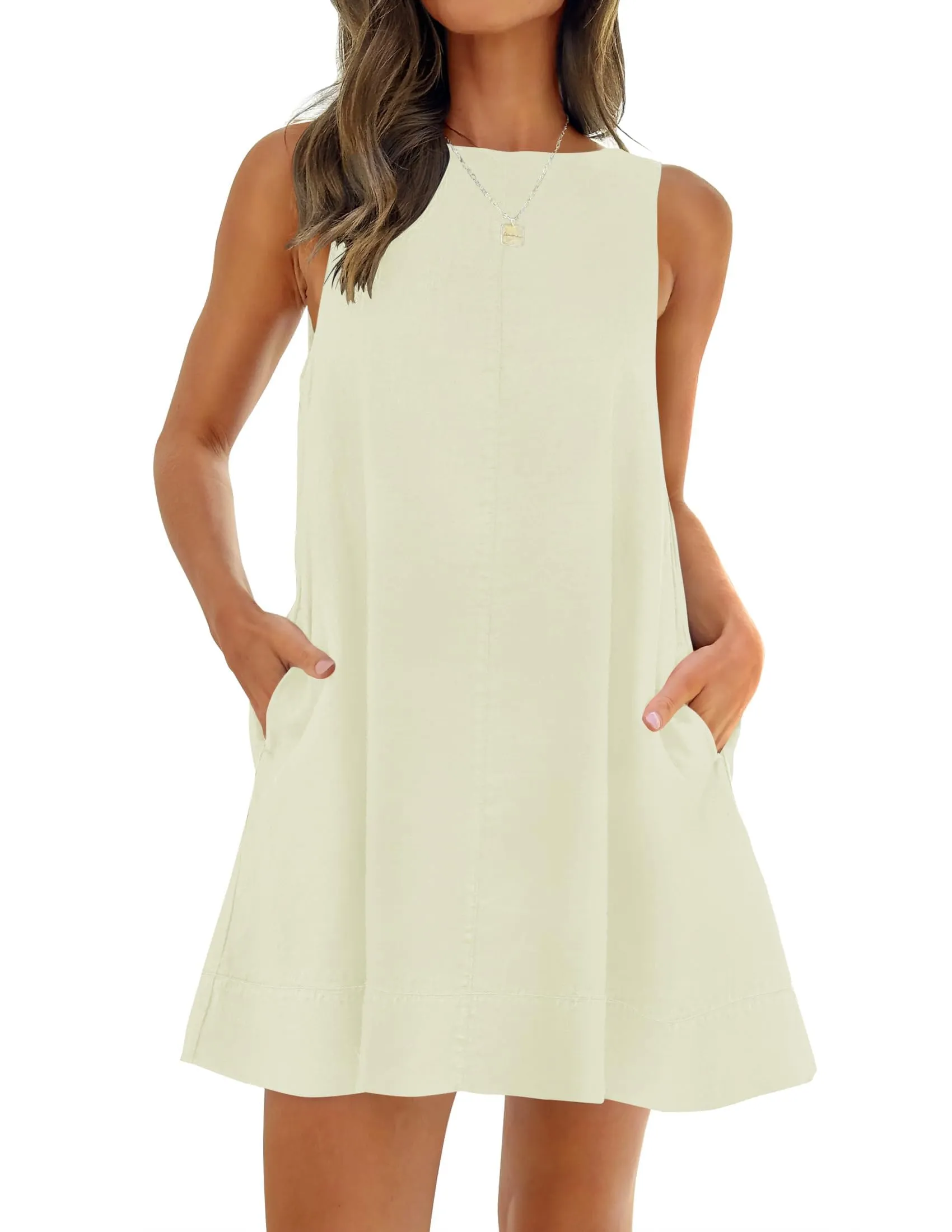 ZESICA Crew Neck Backless Sleeveless Tunic Mini Dress